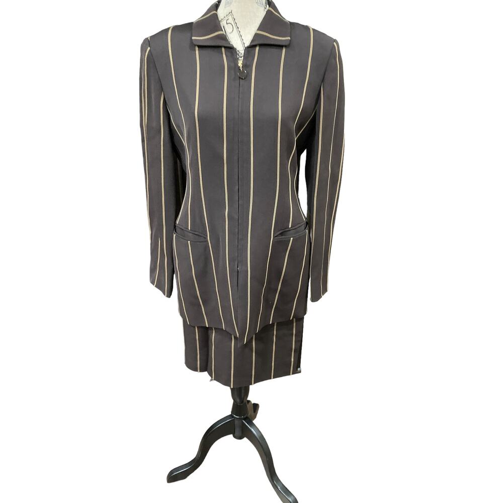 Vintage Dana Buchman Brown Gold Stripe 2 piece skirt Size‎ 6